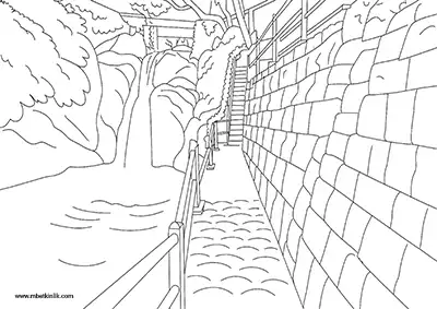 Çanakkale Ezine Çamlıca Şelalesi Boyama Sayfası