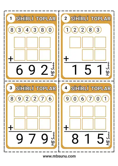 3. Sınıf Matematik – Sihirli Toplar Toplama Kartları