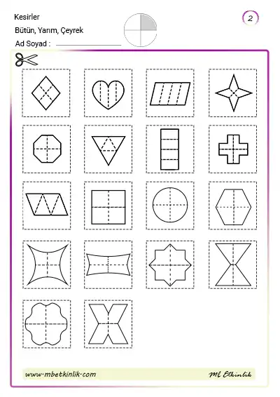 3. Sınıf Matematik – Bütün, Yarım ve Çeyrek Kes Yapıştır Etkinliği