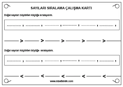4. Sınıf Matematik – Sayıları Sıralama Yaz-Sil Çalışma Kartı
