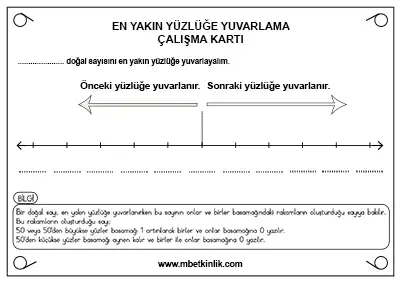 4. Sınıf Matematik – En Yakın Yüzlüğe Yuvarlama Yaz-Sil Çalışma Kartı