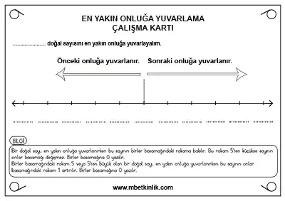 4. Sınıf Matematik – En Yakın Onluğa Yuvarlama Yaz-Sil Çalışma Kartı