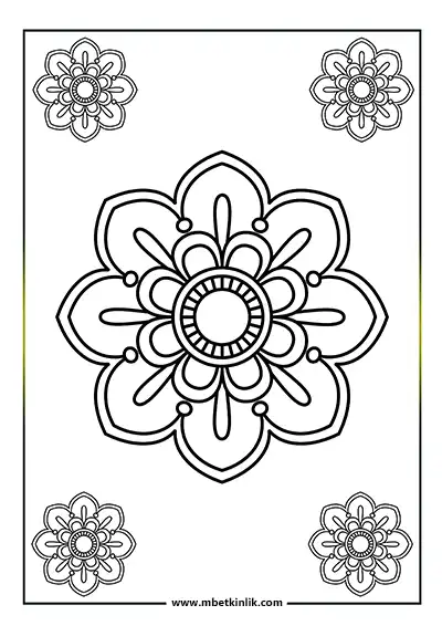 Kolay Mandala Boyama Sayfası – Damla Motifli Çiçek Deseni