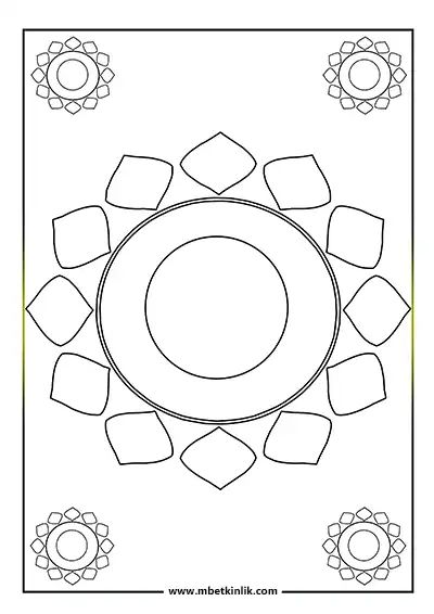 Kolay Mandala Boyama Sayfası – Daire ve Köşeli Motifler Dizilimi