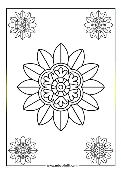 Kolay Mandala Boyama Sayfası – Çiçek Halkası ve Sivri Yapraklar