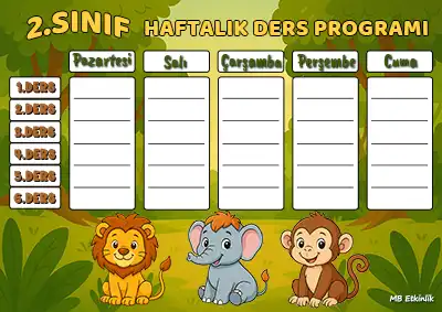 2. Sınıf Haftalık Ders Programı Şablonu – Orman Temalı