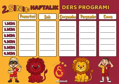2. Sınıf Haftalık Ders Programı Şablonu – Galatasaray Temalı