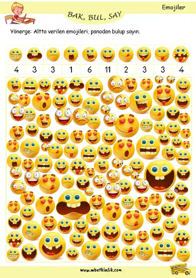 Nesne Avı: Emojileri Bul ve Say Etkinliği