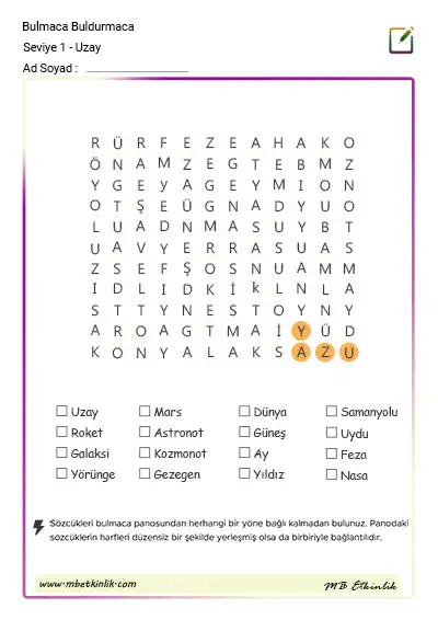 Uzay Bulmacası – Seviye 1