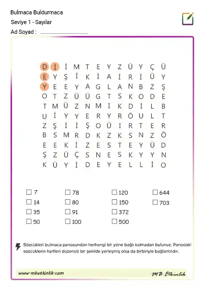 Sayılar Bulmacası – Seviye 1