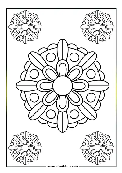 Kolay Mandala Boyama Sayfası – Çiçek Motifli Pasta Deseni