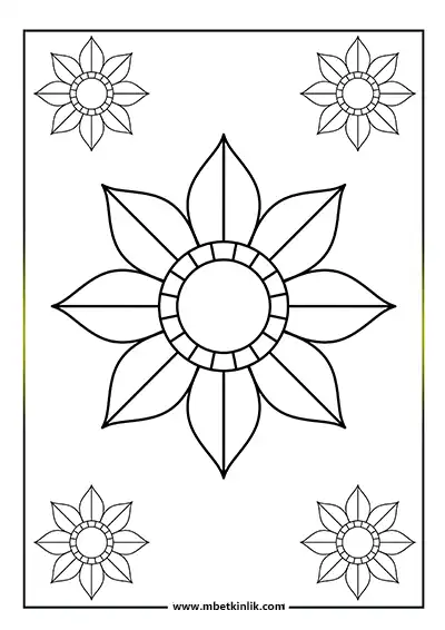 Kolay Mandala Boyama Sayfası – Mozaik Desenli Çiçek