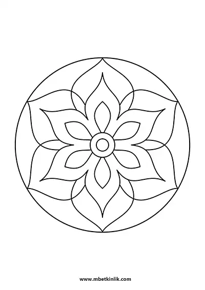 Kolay Mandala Boyama Sayfası – Çemberli Damla Çiçek