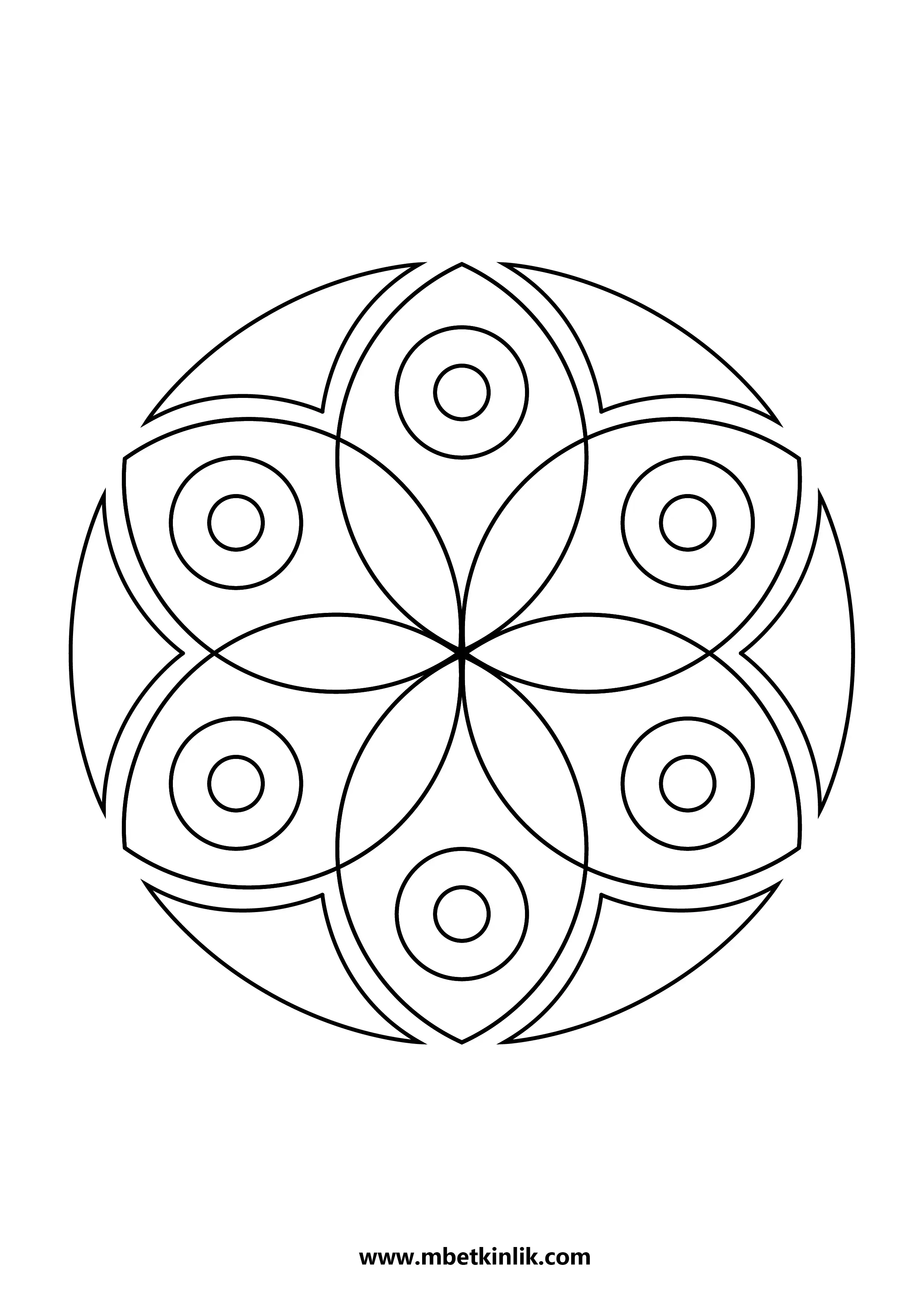 Kolay Mandala Boyama Sayfası – Altı Daireli Yaprak Deseni