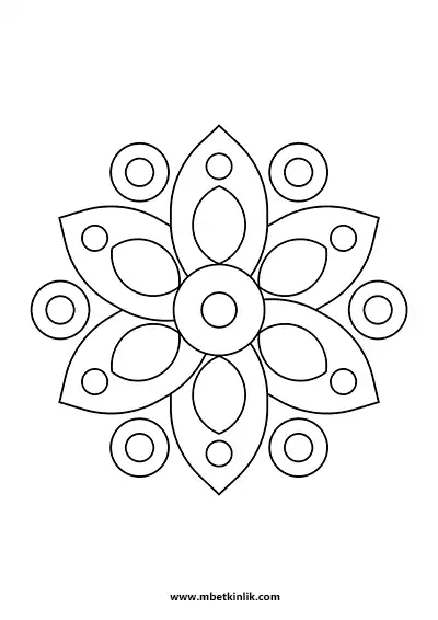 Kolay Mandala Boyama Sayfası – Altı Yaprak ve Daire Motifi