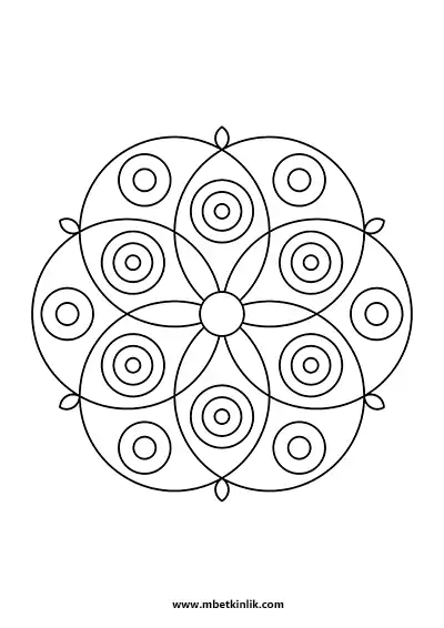 Kolay Mandala Boyama Sayfası – Altı İç İçe Geçmiş Daire Çiçeği