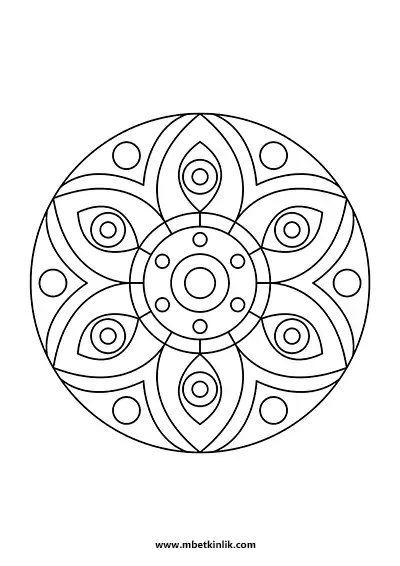 Kolay Mandala Boyama Sayfası – Damla ve Daire Deseni