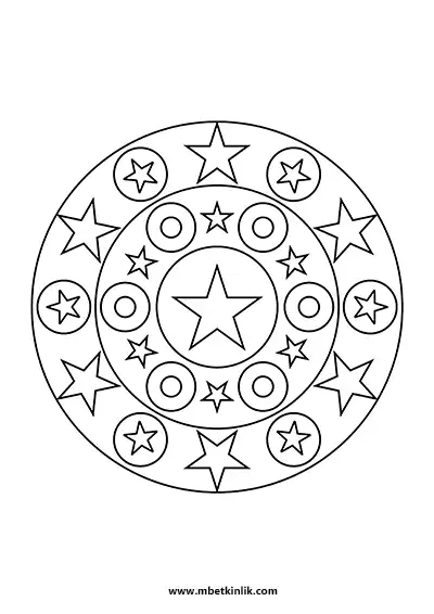Kolay Mandala Boyama Sayfası – Yıldız Halka Deseni