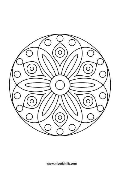 Kolay Mandala Boyama Sayfası – Kesişen Çemberli Çiçek