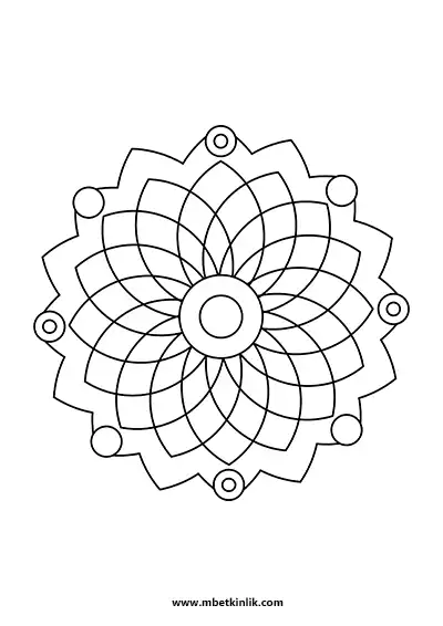 Kolay Mandala Boyama Sayfası – Katmanlı Yaprak Örgüsü Deseni