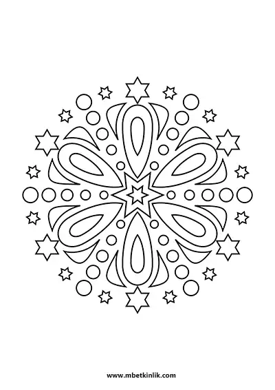 Kolay Mandala Boyama Sayfası – Damla ve Yıldız Çemberi