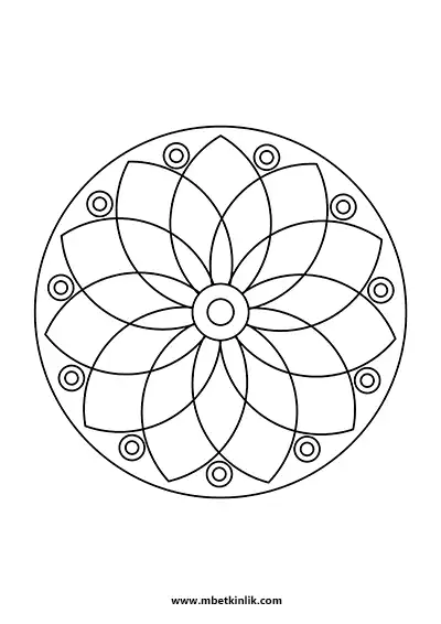 Kolay Mandala Boyama Sayfası – Örgülü Çiçek Halka Deseni