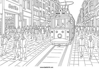 İstanbul Tramvaylı İstiklal Caddesi Boyama Sayfası