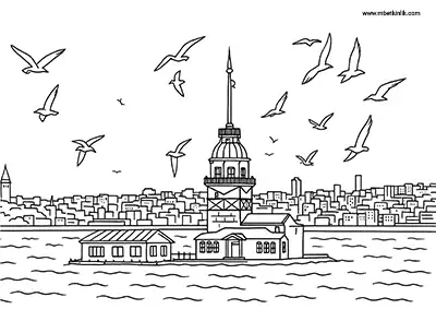 İstanbul Kız Kulesi Boyama Sayfası
