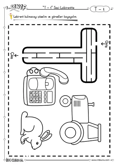 1. Sınıf İlk Okuma T Sesi Labirent Etkinliği