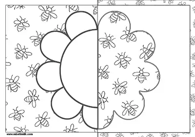 Çiçekli ve Arılı Simetrik Sanat Boyama Sayfası