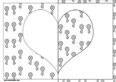 Anahtarlı Kalpli Simetrik Sanat Boyama Sayfası