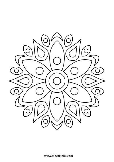 Kolay Mandala Boyama Sayfası – Yaprak ve Damla Desenli