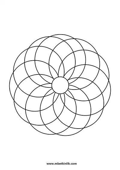 Kolay Mandala Boyama Sayfası – Çember ve Halka Desenli