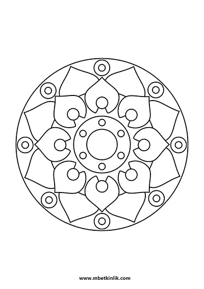 Kolay Mandala Boyama Sayfası – Lale ve Daire Desenli