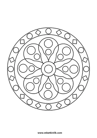 Kolay Mandala Boyama Sayfası – Kare ve Daire Desenli