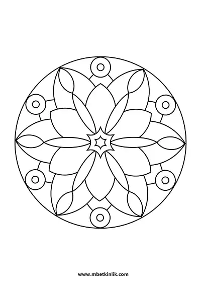 Kolay Mandala Boyama Sayfası – Yapraklı Yıldız Desenli