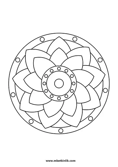 Kolay Mandala Boyama Sayfası – Çok Katmanlı Yaprak Desenli