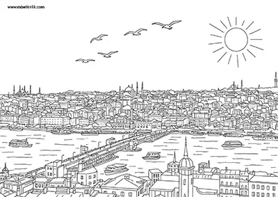 İstanbul Galata Köprüsü Boyama Sayfası