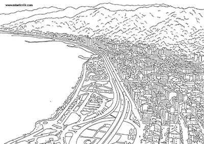 Rize Sahil Yolu ve Şehir Manzarası Boyama Sayfası