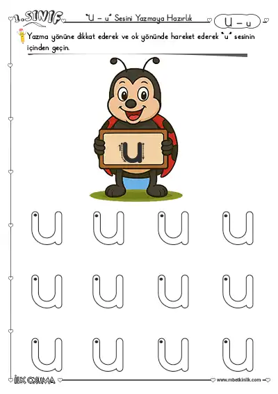 1. Sınıf İlk Okuma U Sesi Yazmaya Hazırlık Etkinliği – Büyük ve Küçük Harfler