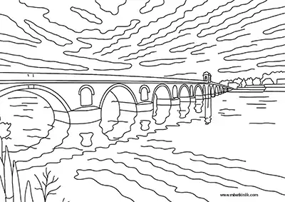 Edirne Meriç Nehri ve Meriç Köprüsü Boyama Sayfası