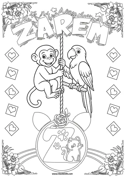 İsimli Hayvan Boyama Sayfası – Zarem