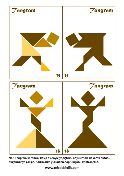 Tangram Kartları – Atak Yapan ve Kolları Yukarıda İnsan Figürleri (15-16)