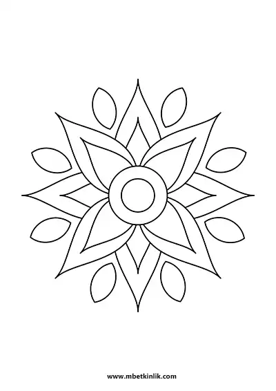 Kolay Mandala Boyama Sayfası – Çiçek ve Yaprak Desenli