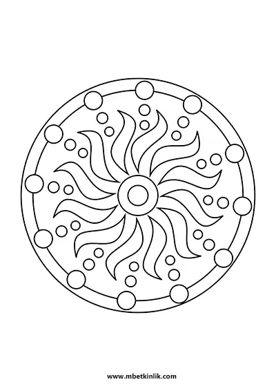 Kolay Mandala Boyama Sayfası – Dalgalı Çizgi ve Daire Desenli