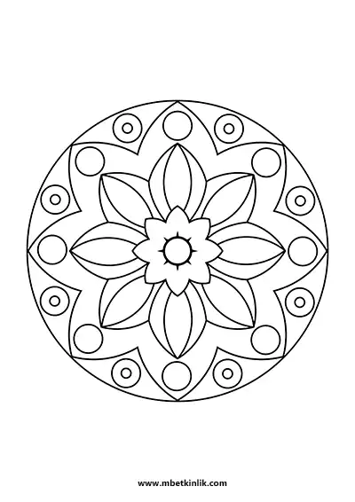 Kolay Mandala Boyama Sayfası – Dalgalı Çizgiler ve Halka Desenli