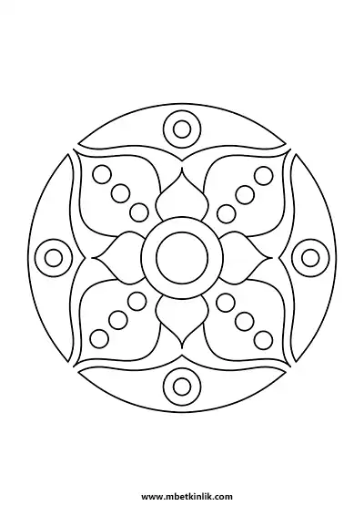 Kolay Mandala Boyama Sayfası – Dört Yapraklı Daire Desenli