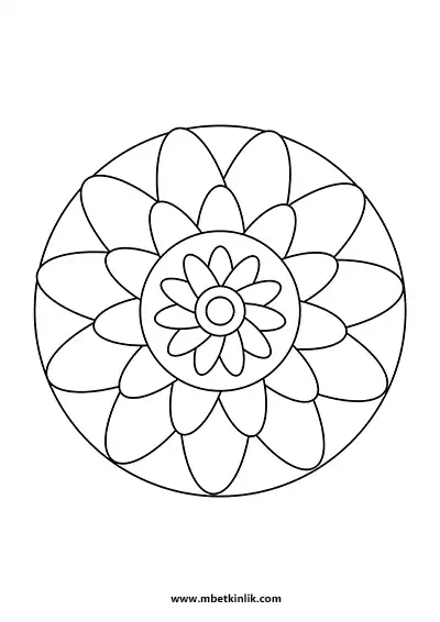 Kolay Mandala Boyama Sayfası – Katmanlı Papatya Çiçeği Desenli