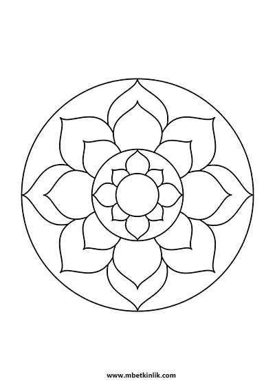 Kolay Mandala Boyama Sayfası – Çift Katmanlı Yaprak Desenli