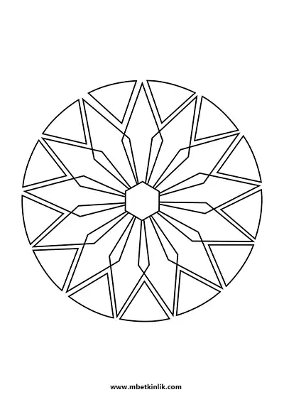 Kolay Mandala Boyama Sayfası – Altıgen ve Üçgen Dilim Desenli
